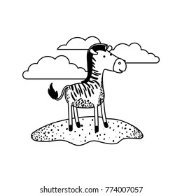 zebra cartoon in outdoor scene with clouds in black sections silhouette