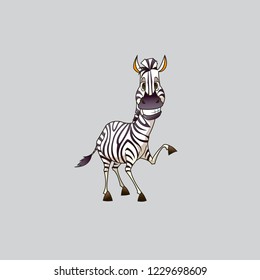 Zebra cartoon style isolated on gray background.