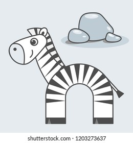 Zebra cartoon style, vector art for kids