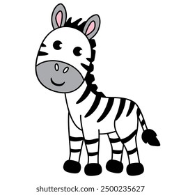 Zebra-Cartoon, Vektorgrafik. Zebrastreifen einzeln auf weißem Hintergrund. Nettes Safari-Tier. Afrikanisches Tier.