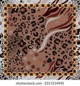 Zebra and chains pattern for scarf and textile print. Silk scarf design. vector background