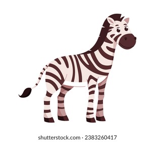 Concepto de carácter cebra. Animales rayados blancos y negros. Sabana africana y fauna. Mamífero salvaje. Elemento gráfico para el sitio web. Dibujo vectorial plano de dibujos animados aislado en fondo blanco