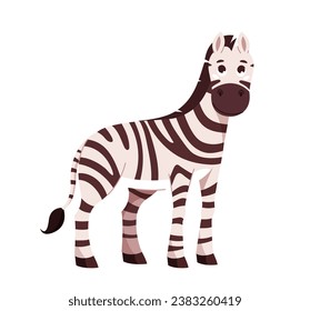 Zebra character concept. Black and white striped animal. African savannah and fauna. Mammal at zoo. Social media sticker. Cartoon flat vector illustration isolated on white background