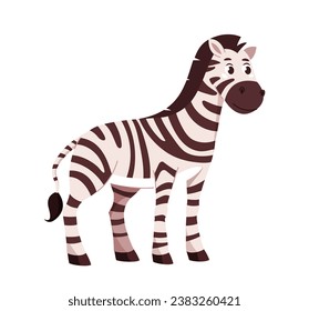 Zebra character concept. Black and white striped animal. African savannah and fauna. Biology and zoology. Social media sticker. Cartoon flat vector illustration isolated on white background