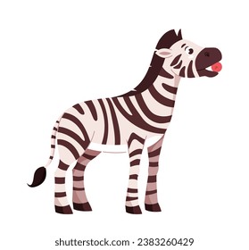 Zebra-Charakterkonzept. Schwarz-Weiß-Tier. Afrikanische Savanne und Fauna, wildes Leben. Aufkleber für soziale Netzwerke und Boten. Cartoon-FlachVektorgrafik einzeln auf weißem Hintergrund