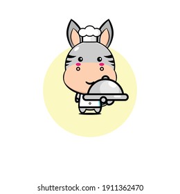 Diseño de la ilustración del personaje del chef cebra con comida