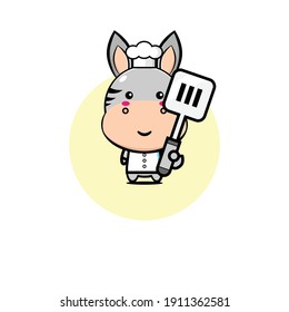 Zebra chef character illustration design carrying a spatula