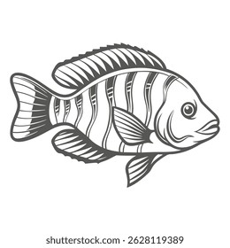 Zebra Cichlid Mbuna Fish Line Art Illustration