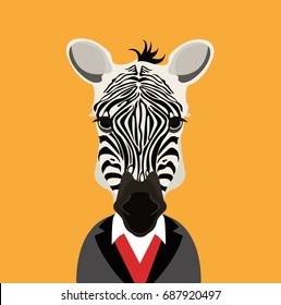 Zebra with clothes in orange background