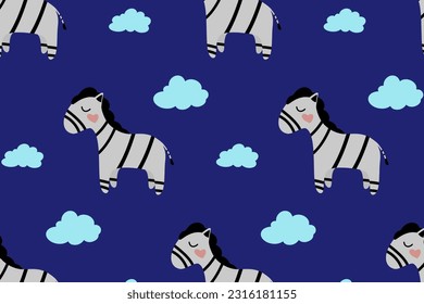 Zebra and clouds. Seamless pattern.