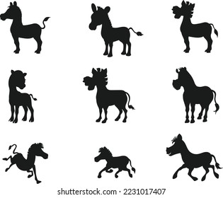 
Colección de cebra para niños vector aislado Silhouette