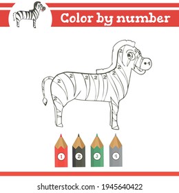 Zebra Color by numbers. Coloring page for preschool children. Learn numbers for kindergartens and schools. Educational game.