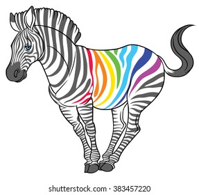Zebra with colored stripes