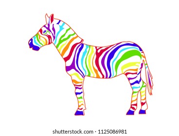 Zebra with colored stripes, vector illustration isolated on white background