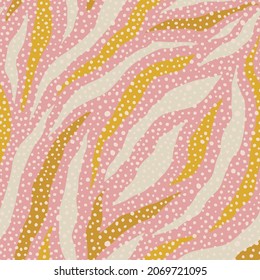 Zebra colorful skin and polka dots seamless pattern. Trendy hand-drawn textures. Background.