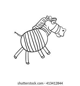 Zebra. Coloring. Black ink. Lines. Vector.