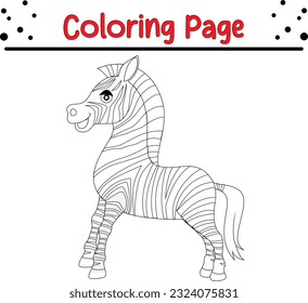 Zebra farbige Buchseite für Kinder einzelne Vektorgrafik. Funny Animal Cartoon Figuren, Vektorgrafik.