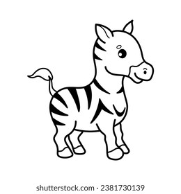 Zebra. Coloring page, coloring book page. Black and white vector illustration.