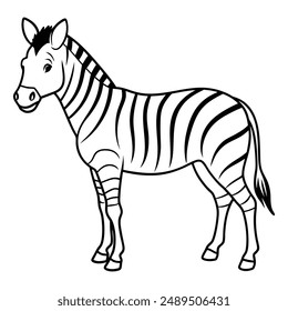 Zebra Coloring Pages, Kids Coloring Book, Zebra Character line art Vector Illustration