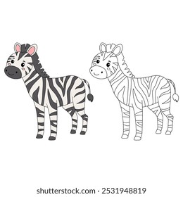 Páginas de coloração de zebra para crianças. Traço e cor zebra. Cartão-flashcard de zebra animal para ilustração de vetores infantis. A letra Z é para zebra. Planilhas de jardim de infância e pré-escola imprimíveis para crianças.