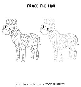 Páginas de coloração de zebra para crianças. Traço e cor zebra. Cartão-flashcard de zebra animal para ilustração de vetores infantis. A letra Z é para zebra. Planilhas de jardim de infância e pré-escola imprimíveis para crianças.