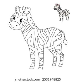 Páginas de coloração de zebra para crianças. Traço e cor zebra. Cartão-flashcard de zebra animal para ilustração de vetores infantis. A letra Z é para zebra. Planilhas de jardim de infância e pré-escola imprimíveis para crianças.