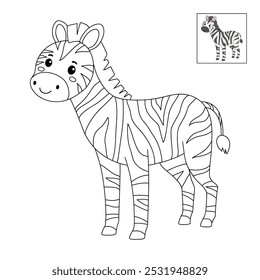 Páginas de coloração de zebra para crianças. Traço e cor zebra. Cartão-flashcard de zebra animal para ilustração de vetores infantis. A letra Z é para zebra. Planilhas de jardim de infância e pré-escola imprimíveis para crianças.