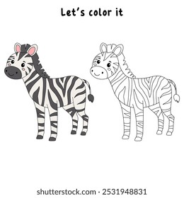 Páginas de coloração de zebra para crianças. Traço e cor zebra. Cartão-flashcard de zebra animal para ilustração de vetores infantis. A letra Z é para zebra. Planilhas de jardim de infância e pré-escola imprimíveis para crianças.