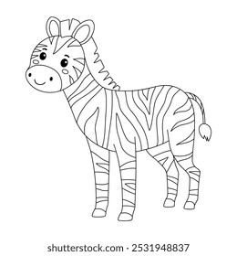 Zebra coloring pages for kids. Trace and color zebra. Zebra animal flashcard for kids vector illustration. Letters Z is for Zebra. Kindergarten and preschool worksheets printable for kids.