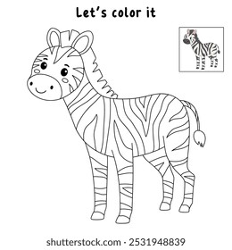 Páginas de coloração de zebra para crianças. Traço e cor zebra. Cartão-flashcard de zebra animal para ilustração de vetores infantis. A letra Z é para zebra. Planilhas de jardim de infância e pré-escola imprimíveis para crianças.