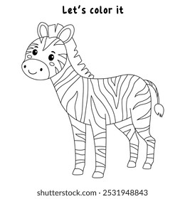 Páginas de coloração de zebra para crianças. Traço e cor zebra. Cartão-flashcard de zebra animal para ilustração de vetores infantis. A letra Z é para zebra. Planilhas de jardim de infância e pré-escola imprimíveis para crianças.