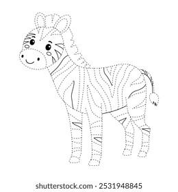 Páginas de coloração de zebra para crianças. Traço e cor zebra. Cartão-flashcard de zebra animal para ilustração de vetores infantis. A letra Z é para zebra. Planilhas de jardim de infância e pré-escola imprimíveis para crianças.