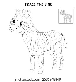 Páginas de coloração de zebra para crianças. Traço e cor zebra. Cartão-flashcard de zebra animal para ilustração de vetores infantis. A letra Z é para zebra. Planilhas de jardim de infância e pré-escola imprimíveis para crianças.