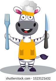 Zebra cooking, illustration, vector on white background.