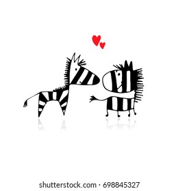 Zebra couple in love, sketch for your design