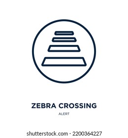 Zebra Crossing Icon From Alert Collection. Thin Linear Zebra Crossing, Road, Safety Outline Icon Isolated On White Background. Line Vector Zebra Crossing Sign, Symbol For Web And Mobile