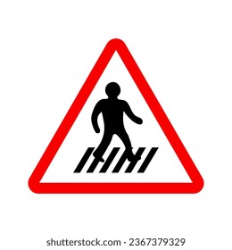 Ilustración de vectores de señalización de triángulo de caminata peatonal de cebra cruzando