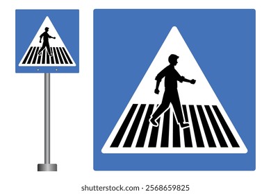 Zebra Crossing Road Sing, Cross Walk icon vector illustration