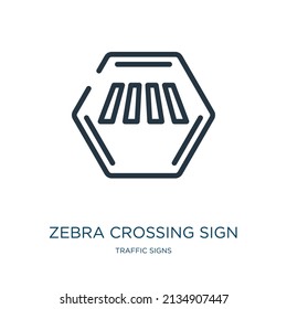 icono de línea delgada de signo de cruce de cebra. peligro, advertencia de iconos lineales del concepto de señales de tráfico signo de contorno aislado. Elemento de símbolo de ilustración vectorial para diseño web y aplicaciones.