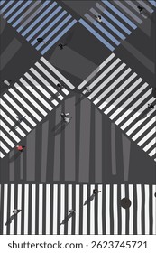 Zebra Crossing Top View People Illustration Busy City Street Vector