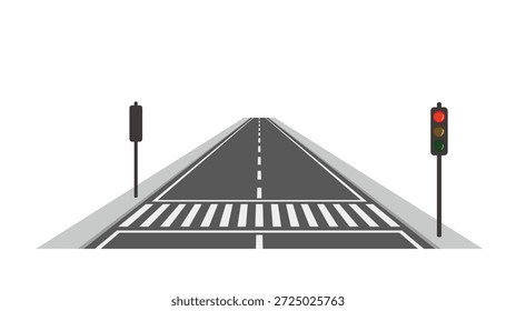 Cruce de cebra y semáforo. Ilustración vectorial aislada en el fondo blanco, EPS