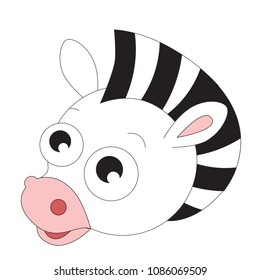 Zebra cute face cartoon. Outlined illustration with thin line black stroke