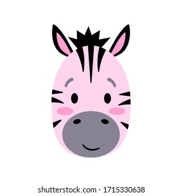 cebra - linda cabeza animal simple. Retrato de caricatura en un diseño plano. Ilustración del vector