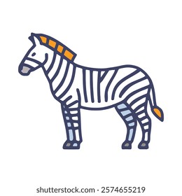 Zebra doodle icon on white background. Equine mammal vector illustration.