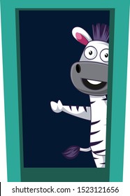 Zebra at the door, illustration, vector on white background.