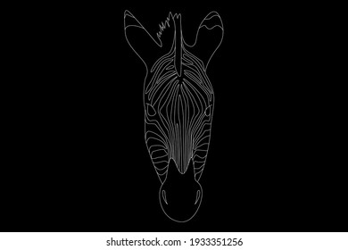 Zebra drawing. Zebra head full face. Simple linear drawing of a zebra. Wild animal