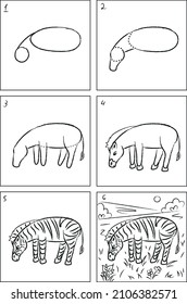 Zebra drawing instruction and coloring book