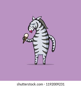 Zebra is eating ice cream. Vector colored cartoon illustration.