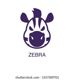 Zebra element in flat simple style on white background. Zebra icon, with text name concept template