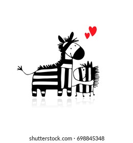 Zebra family, mother and child, sketch for your design